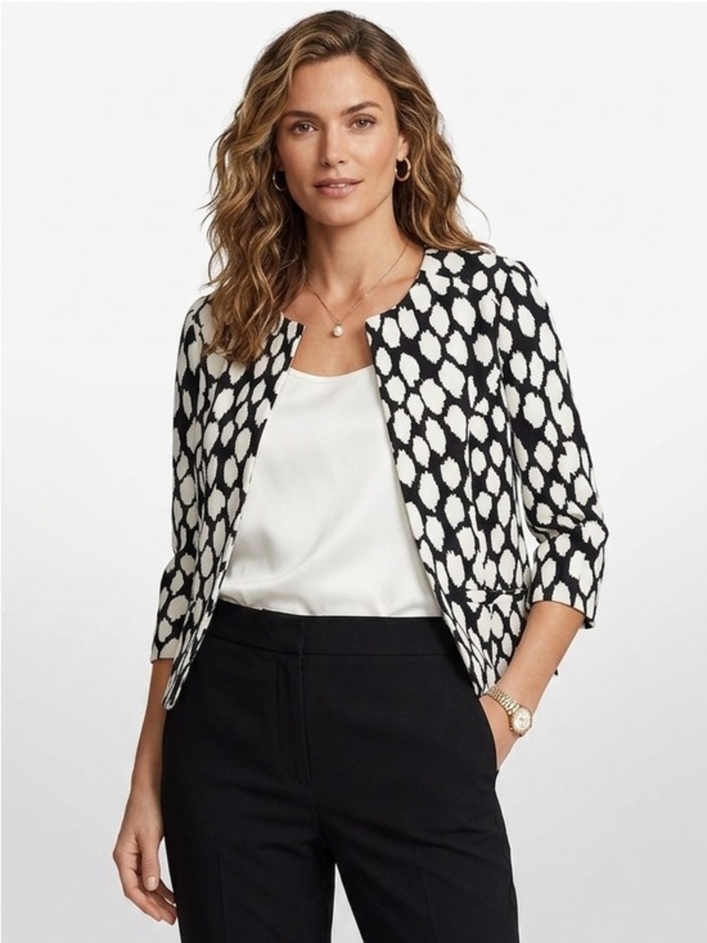 East 5th Black & White Pattern Cropped Blazer Size Medium Cotton